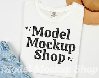 Comfort Colors 1717 Wit T-shirt Mockup, Platliggend
