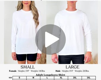 Comfort Colors 6014 Video Size Chart, CC6014 Long Sleeve Shirt Video Mockup, Long Sleeve T-Shirt Sizing Guide, POD Size Comparison Chart