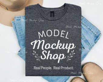 Maquete Gildan 5000 Dark Heather: Foto de camiseta plana
