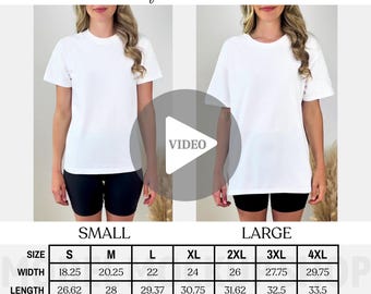 Comfort Colors 1717 Video Size Chart, CC1717 Video Mockup, Real Human Model, Unisex T-Shirt Sizing Guide, POD Size Comparison Chart Mock