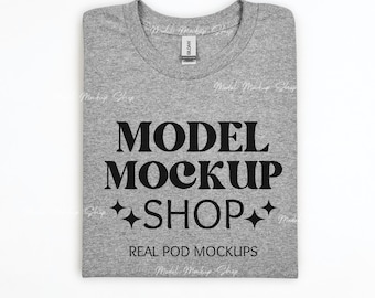 Maquete de camiseta Gildan 5000 Graphite Heather, camiseta G5000, camiseta unissex, maquete de produto real Flat Lay, maquete de camisa simples dobrada Flat Lay