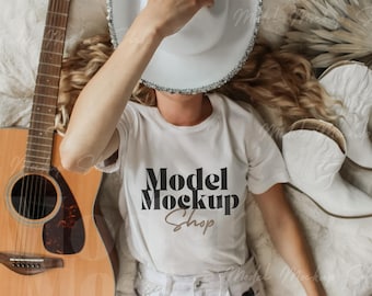 Bella Canvas 3001 White Tshirt Mockup, Western Shirt Mockup, Western Mockup, Cowgirl Mockup, Western Tshirt Mockup, Cowgirl Shirt Mockup