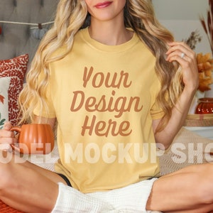 Comfort Colors C1717 Mustard Shirt Mockup - Mustard Mockup - Yellow Shirt - Comfort Color Shirt Mock - Model Mock up - Fall Mockup