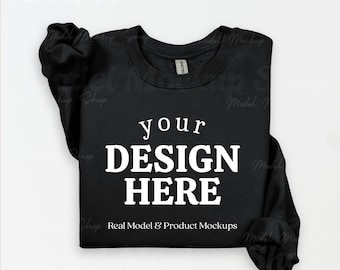 Gildan 18000 Black Flat Lay Mockup, 18000 Black Flat Lay Sweatshirt Mockup, Gildan  Crewneck Mock, Simple Flatlay Gildan 18000 Mockup