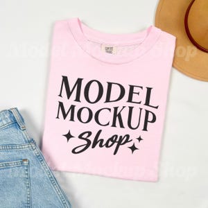Comfort Colors 1717 Blossom Flat Lay Mockup, C1717 Blossom Flat Lay Mockup, Pink Shirt Mockup, C1717 Pink Tshirt Flatlay Mock-up