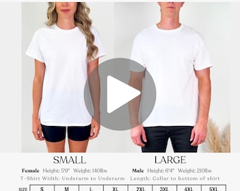 Gildan 5000 Video Size Chart, Unisex G5000 Oversized Video Size Chart, Gildan Sizing Guide, Real Person Model, Video Size Guide Mockup