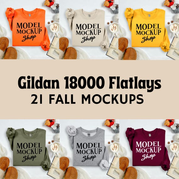Gildan 18000 Folded Mockup Bundle, Fall Flat Lay Mockup Bundle, Gildan Fall Sweatshirt Mockups, G180 Folded Sweatshirt Mock-up, Simple Fall