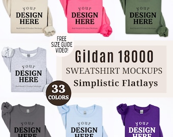 Gildan 18000 Mockup Bundle, Folded Flat Lay Mockup Bundle, G180 Folded Sweatshirt Mockup Bundle, Flatlay Crewneck Sweater Bundle Mockup
