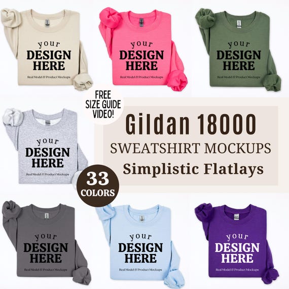 Gildan 18000 Mockup Bundle, Folded Flat Lay Mockup Bundle, G180 Folded Sweatshirt Mockup Bundle, Flatlay Crewneck Sweater Bundle Mockup