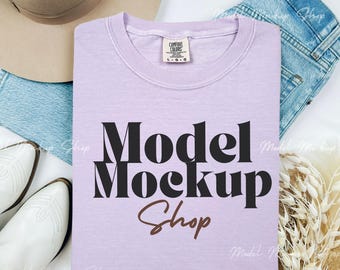 Comfort Colors 1717 Orchid T-Shirt Mockup, Flat Lay Mock Up