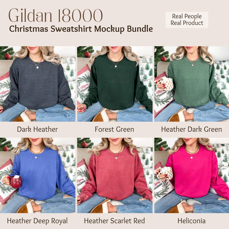 Gildan 18000 Christmas Mockup Bundle, Sweatshirt Crewneck Mockup, Gildan 18000 Bundle, Real Model Mock, Trendy Holiday Aesthetic Christmas image 7