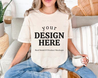 Comfort Colors 1717 Ivory T-shirt Mockup, Real Model (Digital Download)
