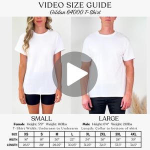 Gildan 64000 Video Size Chart, G64000 Unisex Video Size Guide Mockup, Gildan Sizing Guide, Real Person Model, Male & Female Video Size Chart