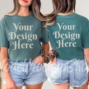 Blue Spruce Comfort Colors C1717 Mockup, Front and Back Comfort Colors C1717 Mockup, Comfort Colors 1717 Blue Spruce Mockup, Backside Mockup