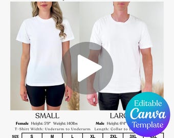 Editable Comfort Colors 1717 Video Size Chart, Editable Video Mockup, Man and Woman Video Size Chart, Editable 1717 Unisex Video Size Guide