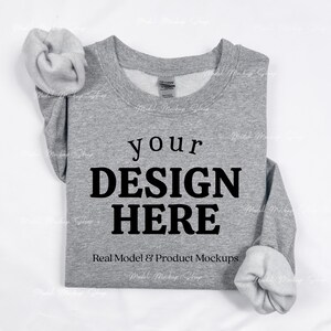 Gildan 18000 Graphite Heather Mockup, 18000 Graphite Heather Flat Lay Sweatshirt Mockup, Folded Gildan Flatlay Mockup, Simple Flay Lay Mock