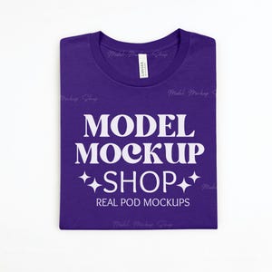Bella Canvas 3001 Team Purple Flat Lay Mockup, BC3001 Flatlay Mockup, Simple White Background Flat lay, Folded Bella Canvas Unisex Tee Shirt