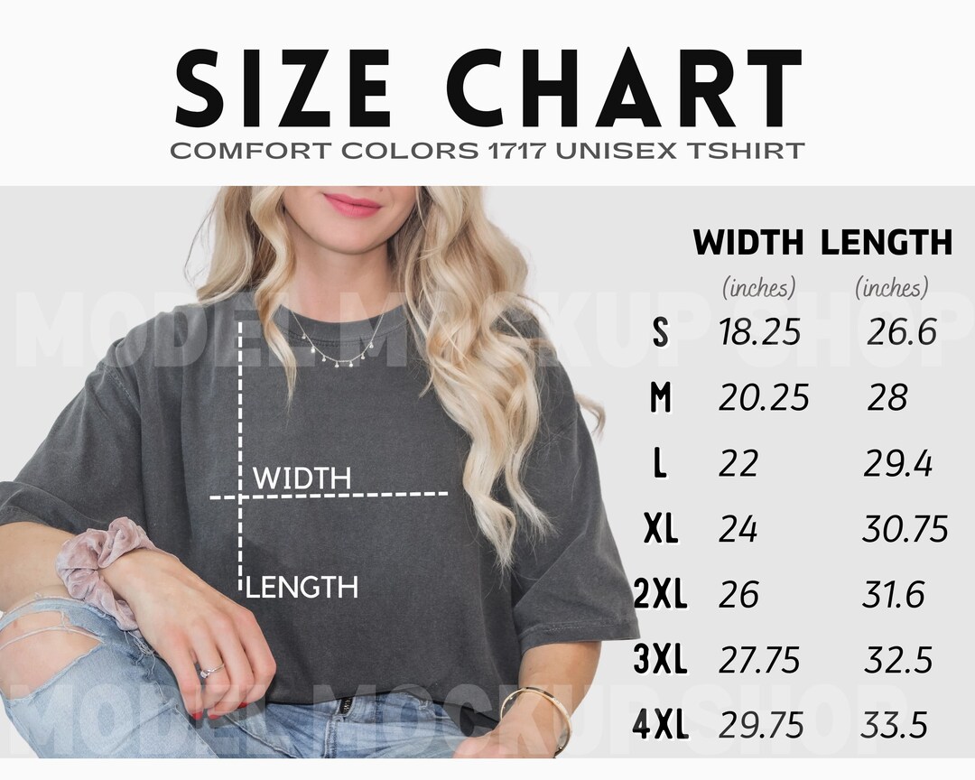 Comfort Colors C1717 Size Chart, C1717 Size Chart, Model Size Chart ...