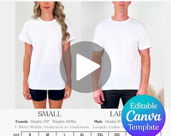 Editable Gildan 5000 Video Size Chart, Unisex G5000 Oversized Video Size Chart, Gildan Sizing Guide, Editable Video Size Guide Mockup