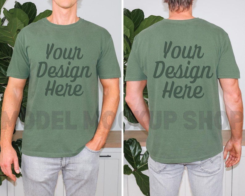 Peut inclure: Un t-shirt vert &agrave; manches courtes avec le texte "Your Design Here" imprim&eacute; sur le devant et le dos.