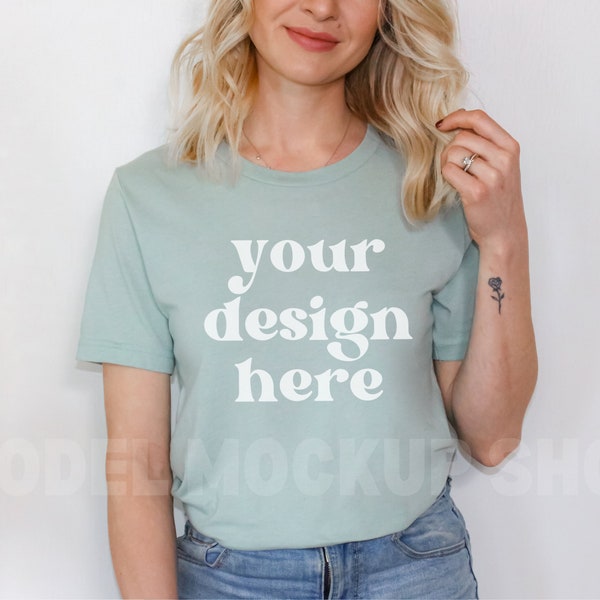 Dusty Blue Bella Canvas 3001 Mockup, Heather Prism Dusty Blue Shirt Mockup, Bella Canvas 3001 Mockup, t shirt  Mock up