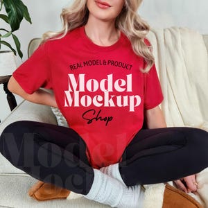 Red Bella Canvas 3001 Tshirt Mock up - Bella Canvas Shirt - Red Mockup -  Simple Casual Red T Shirt Mockup - Tee Mockup - Real Model Mockup