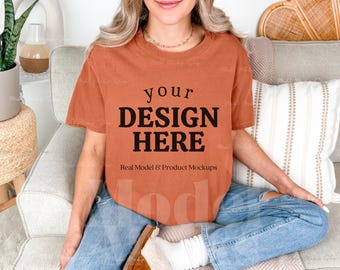 Comfort Colors 1717 T-shirt Mockup, Yam Orange, Boho (Digital Download)