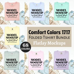 Comfort Colors 1717 Tshirt Flat Lay Mockup Bundle, CC1717 Folded T-Shirt Flatlay Bundle, Trendy Aesthetic Boho 1717 Flat Lay Shirt Mock