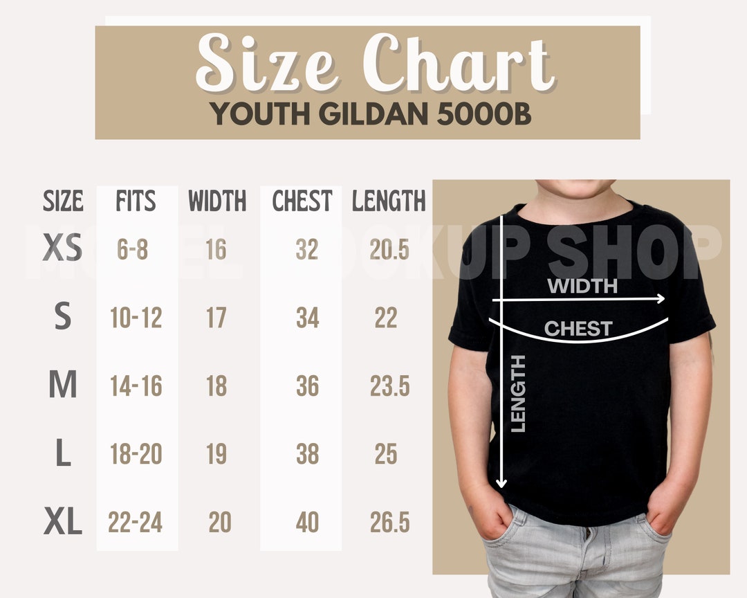 Gildan 5000B Youth Size Chart Unisex Gildan 5000B Size Chart - Etsy