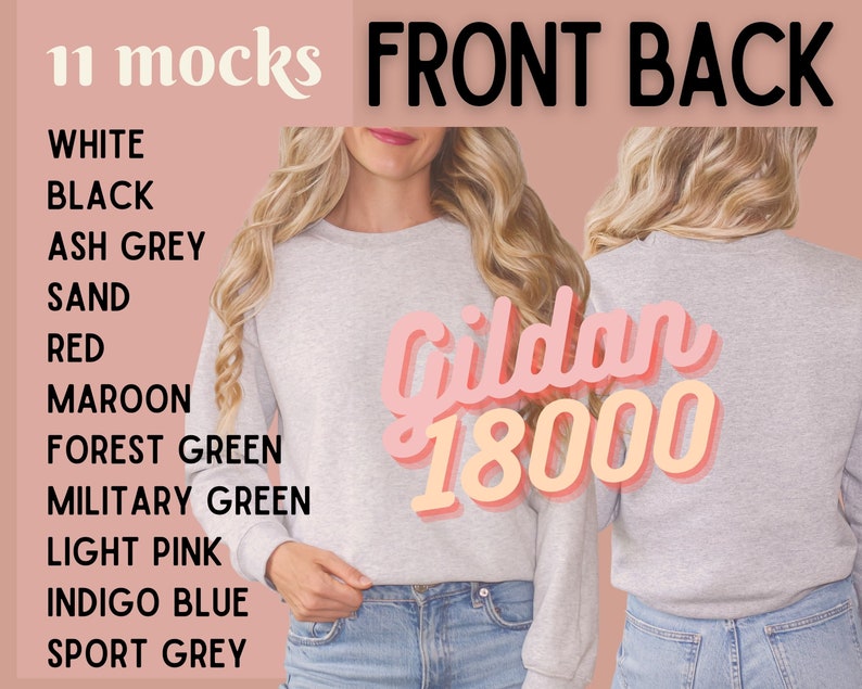 Gildan 18000 Sweatshirt Mockup Bundle, Front & Back (Digital Download) image 10
