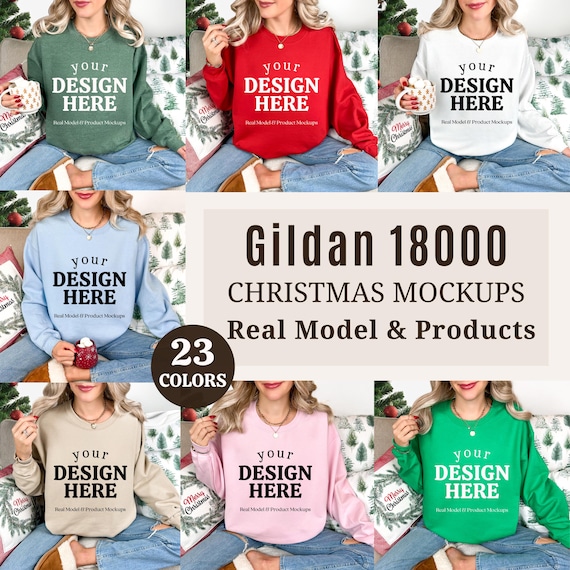 Gildan 18000 Christmas Mockup Bundle, Sweatshirt Crewneck Mockup, Gildan 18000 Bundle, Real Model Mock, Trendy Holiday Aesthetic Christmas