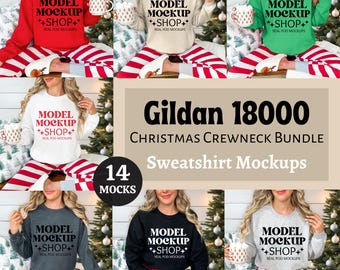 Gildan 18000 Christmas Mockup Bundle, Sweatshirt Crewneck Mockup, Gildan 18000 Bundle, Real Model Mock, Trendy Holiday Aesthetic Christmas