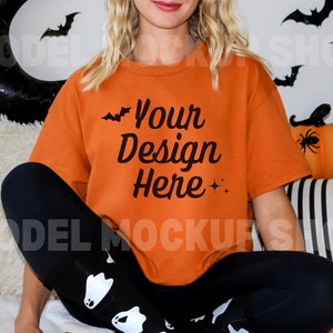 Gildan 5000 Mockup - Orange Mockup - Texas Orange Mockup - T Shirt Mockup - Model Mockup - Fall Mockup - Halloween Mockup
