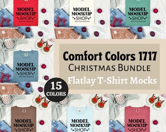 Comfort Colors 1717 Christmas Mockup, Comfort Colors 1717 Shirt Flat Lay Mock up Bundle, Folded Flat Lay, Trendy Aesthetic Christmas Mock up