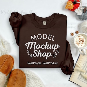 Gildan 18000 Dark Chocolate Flat Lay Mockup, 18000 Flat Lay Sweatshirt Mockup, Gildan Brown Crewneck Mock, Fall Flatlay Gildan 180 Mockup