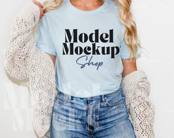 Bella Canvas 3001 Ice Blue T-Shirt Mockup