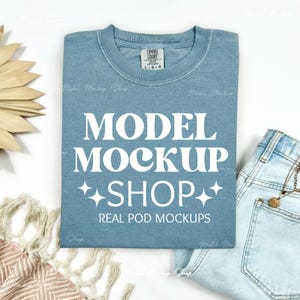 Comfort Colors 1717 Ice Blue Flat Lay Mockup, Comfort Colors Flat Lay Mock up, CC1717 Ice Blue Mock, Boho Short Sleeve Folded Shirt