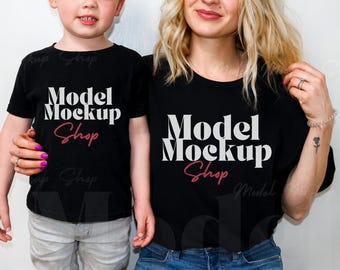 Mama und ich schwarzes T-Shirt Mockup | Bella Canvas 3001 (JPEG)