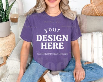 Comfort Colors 1717 Grape T-Shirt Mockup, Boho Style (Digital Download)