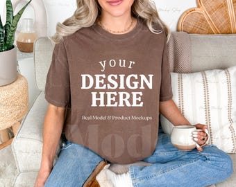 Comfort Colors 1717 Espresso T-shirt Mockup, Boho Shirt (Digital Download)