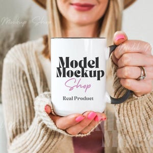 Mug Mockup - Black Handle Mug Mockup - 15oz Coffee Mug Mockup - Mug Mockup - Model Mockup - Studio Mug Mockup