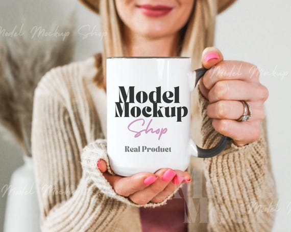 15oz Mug Mockup – Black Handle Model Mockup (JPEG Download)