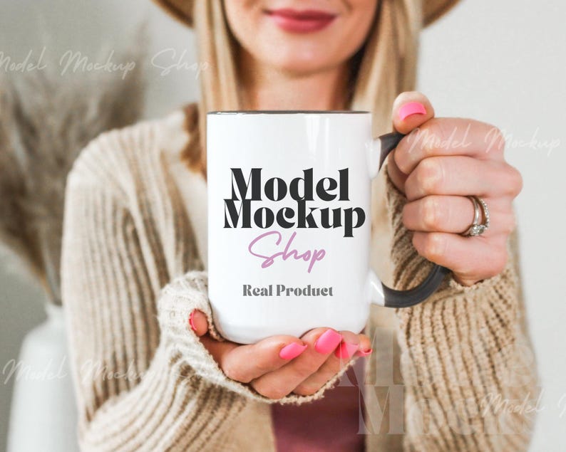 15oz Mug Mockup – Black Handle Model Mockup (JPEG Download) image 1