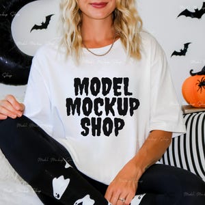 Bella Canvas 3001 Weiß Mockup, 3001 Halloween Mockup, 3001 Weiß Mockup, Weißes Hemd Mockup, Bella Canvas Halloween Mockup, Übergroßes Hemd