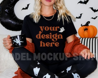Bella Canvas 3001 Black T-Shirt Mockup, Halloween Theme (JPEG Download)