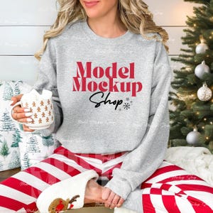 Gildan 18000 Christmas Mockup, G180 Sport Grey Oversized Sweater, Real Model Mock, Christmas Sweatshirt Mock Ups, Holiday Crewneck Mockup