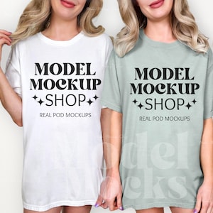Comfort Colors 1717 Bay & White Shirt Mockup, CC1717 Double Shirt Mockup, Real Model Mock, Friends Couple Mockup, Bachelorette Mockup