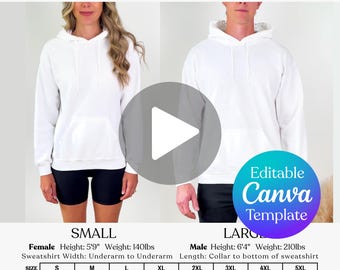 Editable Gildan 18500 Video Size Chart, G185 Hoodie Video Mockup, Gildan Sizing Video, Real Model Mockup, Editable Video Size Guide Mockup