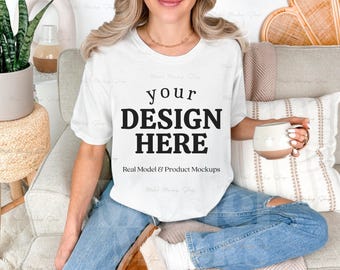 Comfort Colors 1717 White T-shirt Mockup, Boho Style (Digital Download)