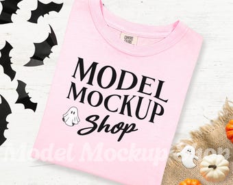 Comfort Colors C1717 Blossom Tshirt | Halloween Mockup | Pink Shirt | Folded Flat Lay Mock Up | Fun Trendy Spooky Halloween Shirt Mock
